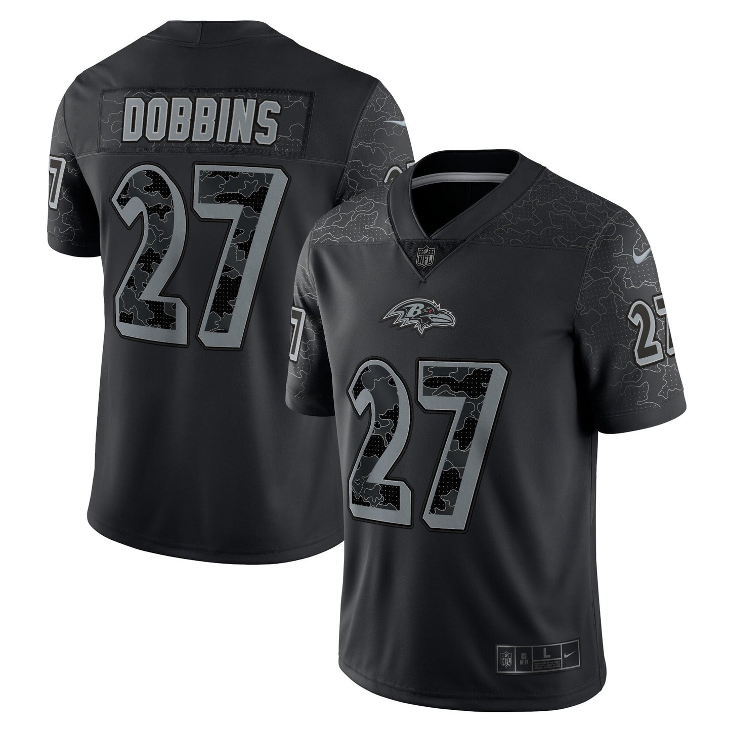 Men's Nike J.K. Dobbins Black Baltimore Ravens RFLCTV Limited Jersey